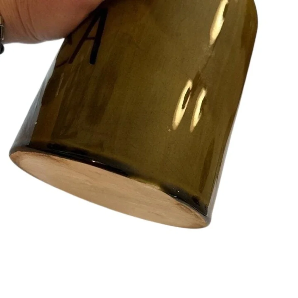Holiday‎ Designs Tea Canister Olive Green Ceramic Jar Lid Vtg Mid Century 8.5